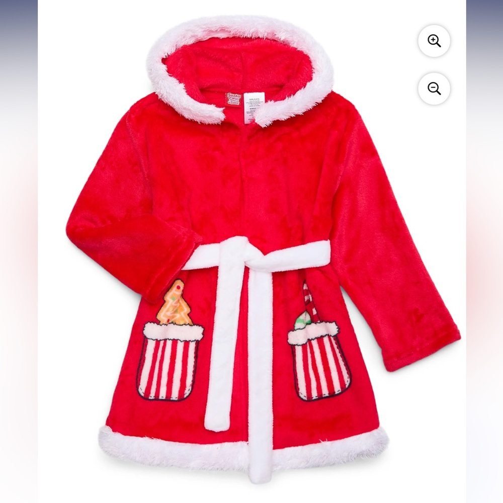 Red Hooded holiday Robe with White Trim